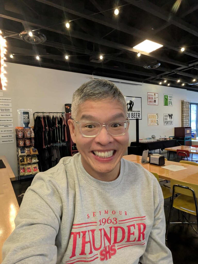Picture of Ben Chan wearing Seymour Thunder sweatshirt
