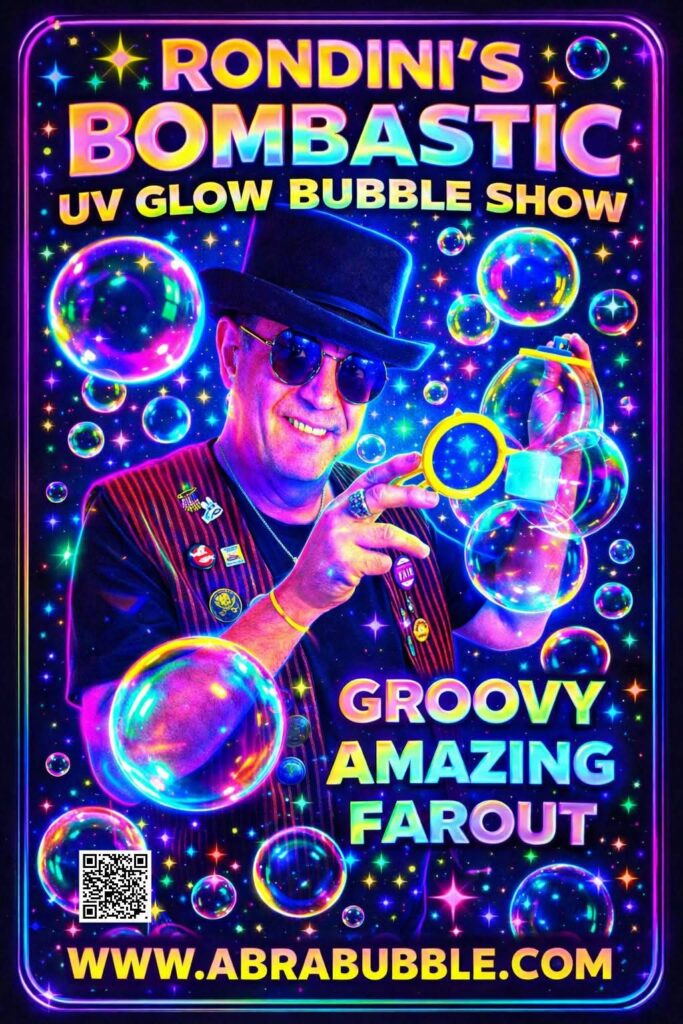 Poster announcing UV bubble show with Rondini