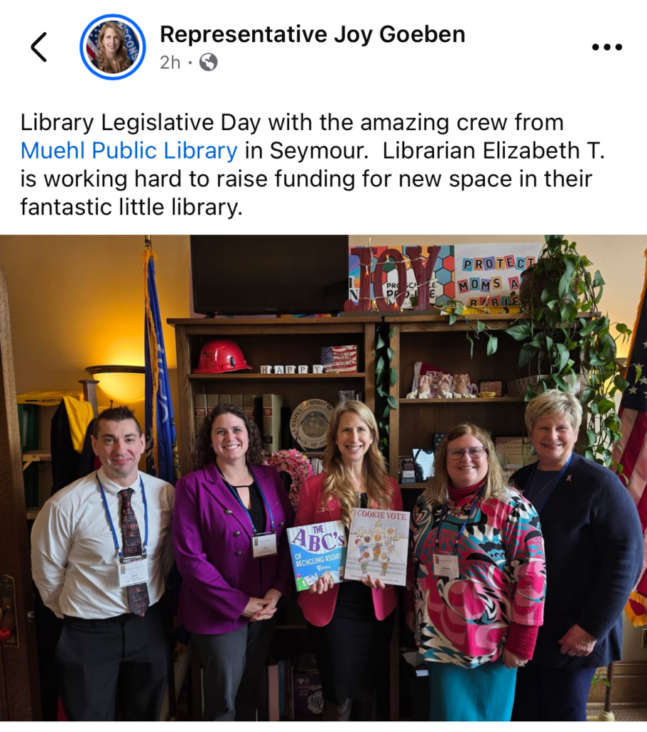 Post by Rep Joy Goeben about Library Legislative Day visit 2026