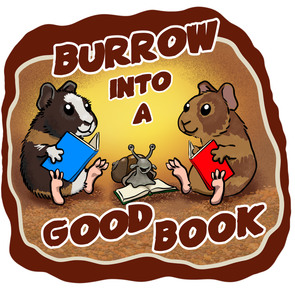Burrow into a good book design by Colette Bezio featuring library pets Oreo, Gary, and Miss Maple